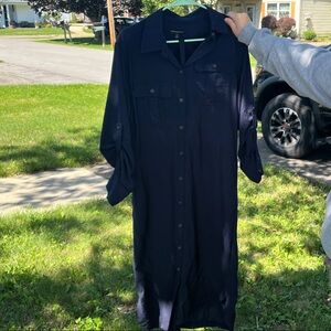 Navy Button-Up Long Sleeve Dress